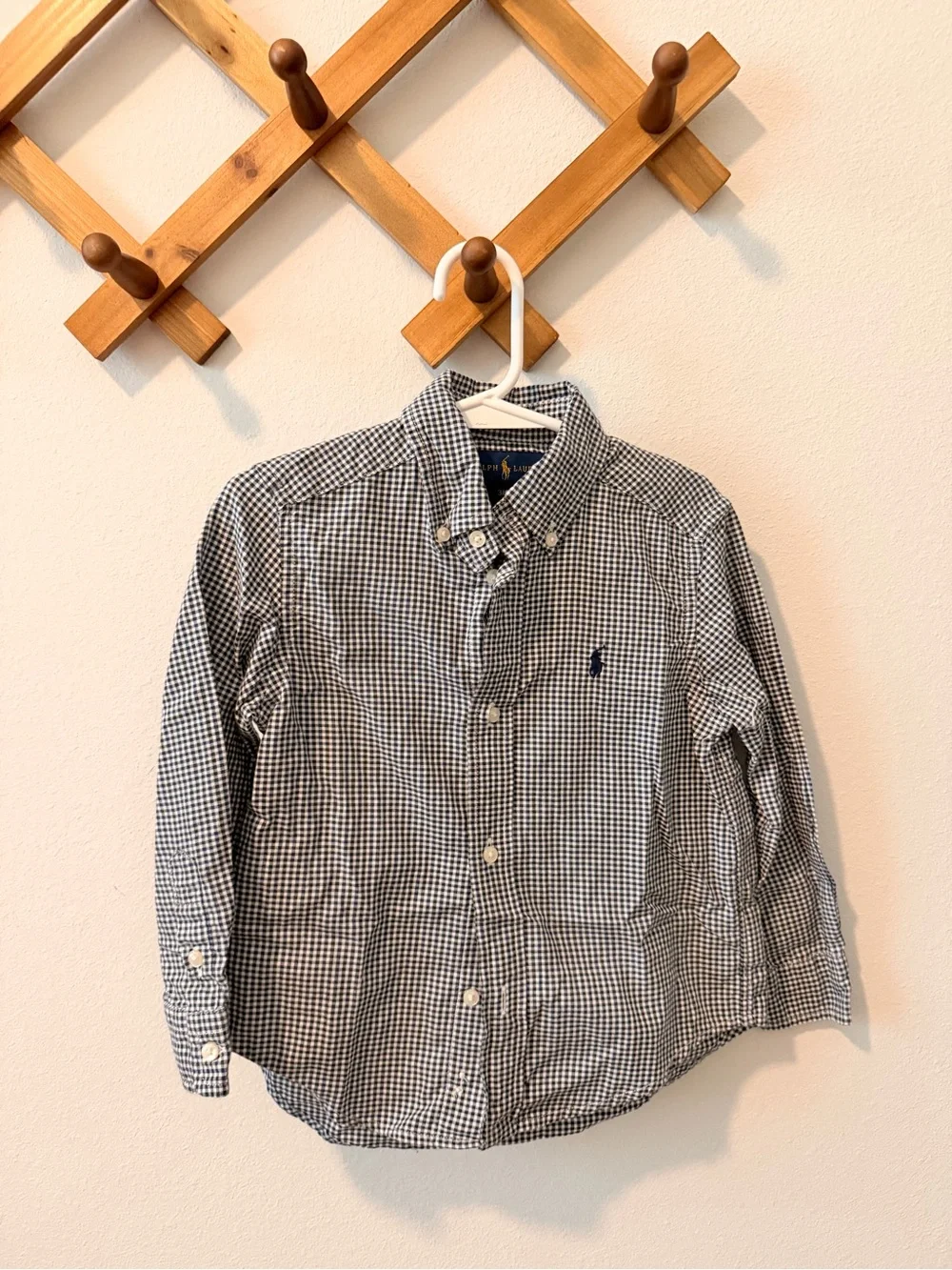 Ralph Lauren Boys Navy and White Gingham Button-Down Shirt